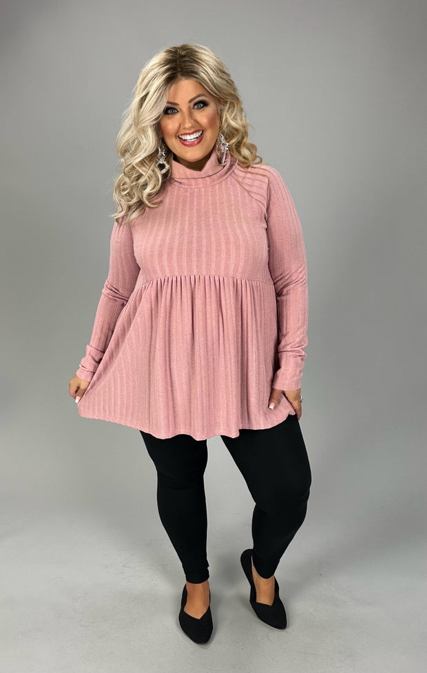 35  SLS-B {Hold Me} Mauve Babydoll Turtleneck Top PLUS SIZE 1X 2X 3X  1X