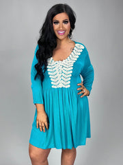 SALE!! SD-Z {Be The Light} Teal Tunic Dress with Crochet  Detail  1X