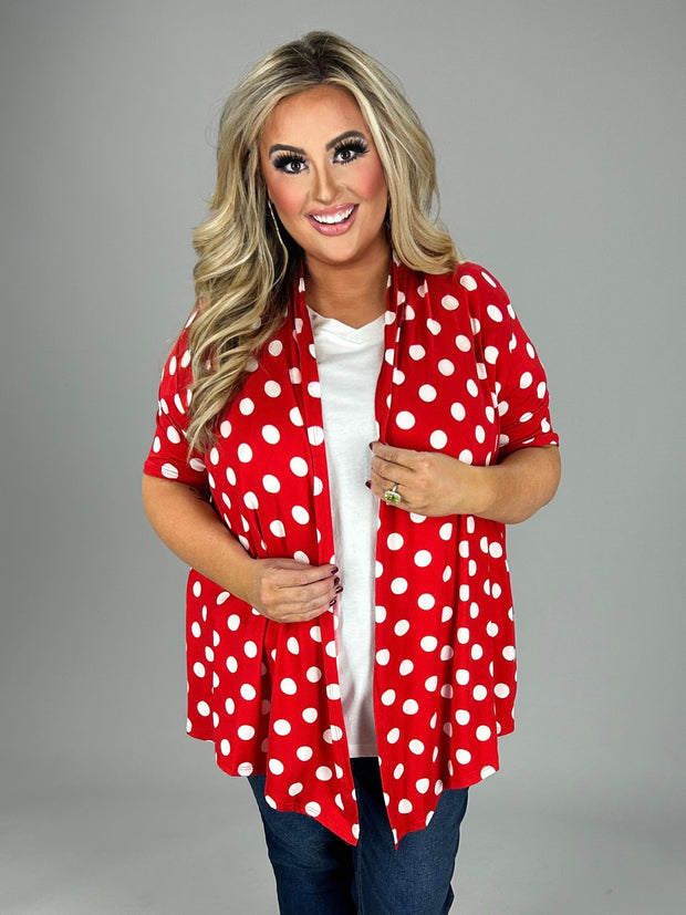 23  OT {Calling All Dots} Red/White Polka Dot Cardigan  PLUS SIZE XL 2X 3X