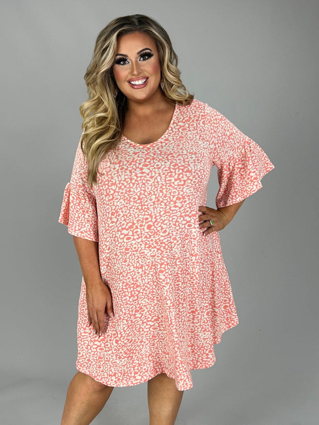 61 PSS-L  {Learn Something New} Peach Leopard Print Dress PLUS SIZE 1X 2X 3X