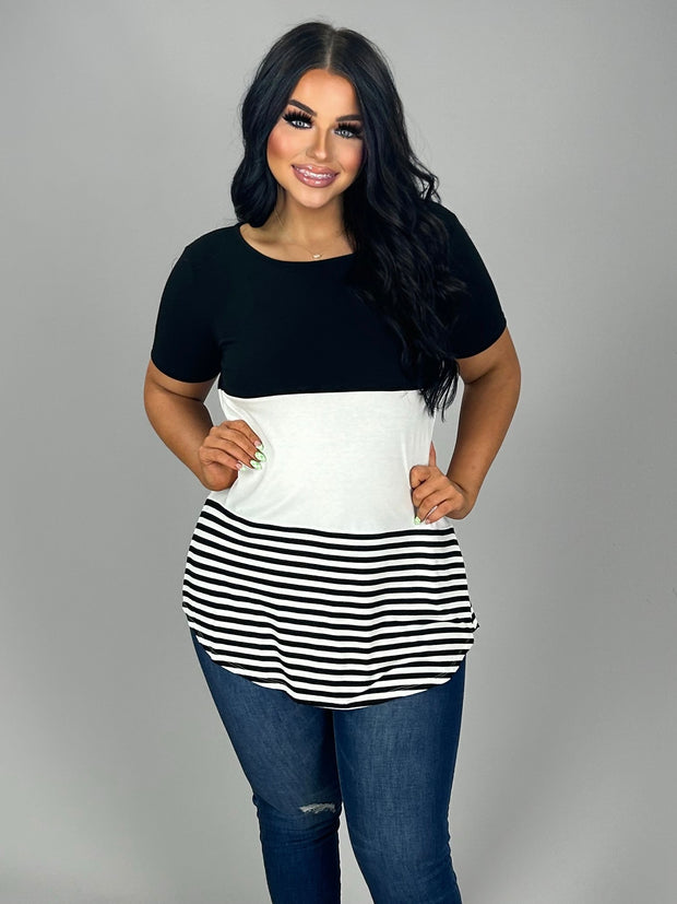 SALE!! CP-B {Up & Away} Black/White Striped Contrast Tunic