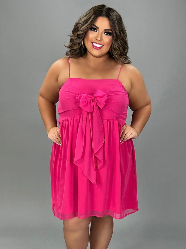 SALE!! SV-N {Yours To Keep} Lined Fuchsia Dress with Tie Bow