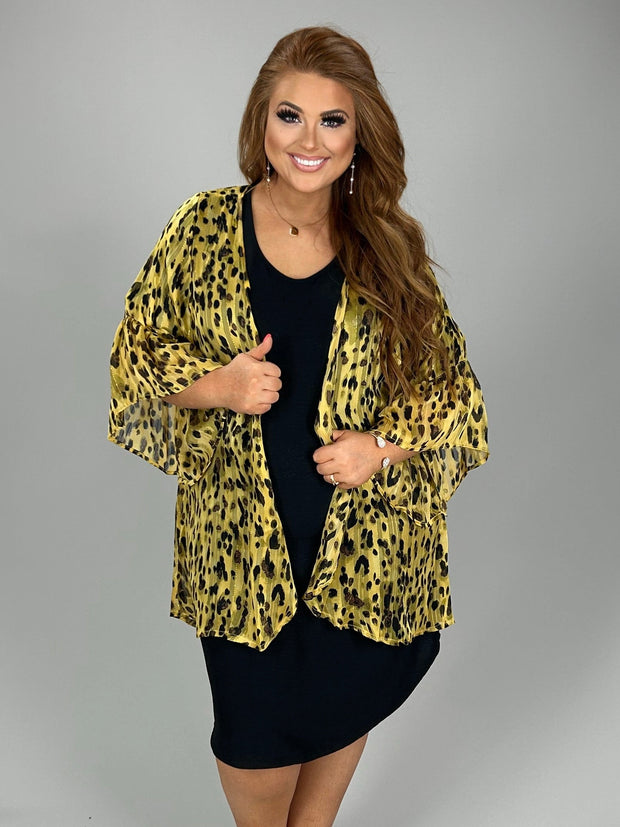 SALE !!  57 OT-Q {Look Famous} Umgee Honey Gold Leopard Kimono PLUS SIZE XL 1X 2X