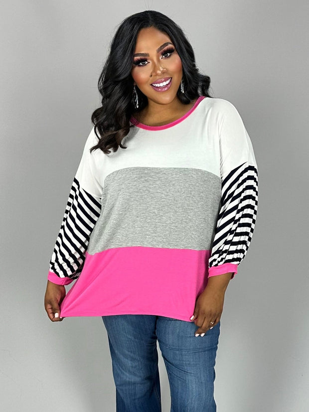 SALE!!  31 CP {Mind Your Manners} H. Grey Fuchsia Striped Top PLUS SIZE XL 2X 3X