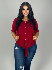 SALE!! SSS-E {Taking It Easy} Red Button-Up Top W/ Tie Detail