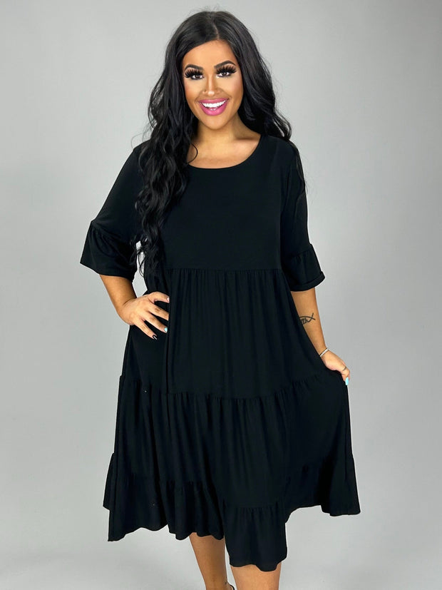 SALE!!  15 SSS-D {All The Buzz} Black Tiered Ruffle Sleeve Dress PLUS SIZE 1X 2X 3X