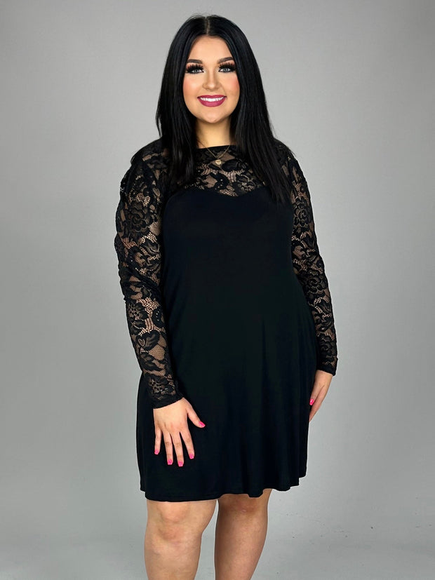 60 SD {Hidden Jewel} Black Dress w/ Lace Sleeves  PLUS SIZE 1X 2X 3X