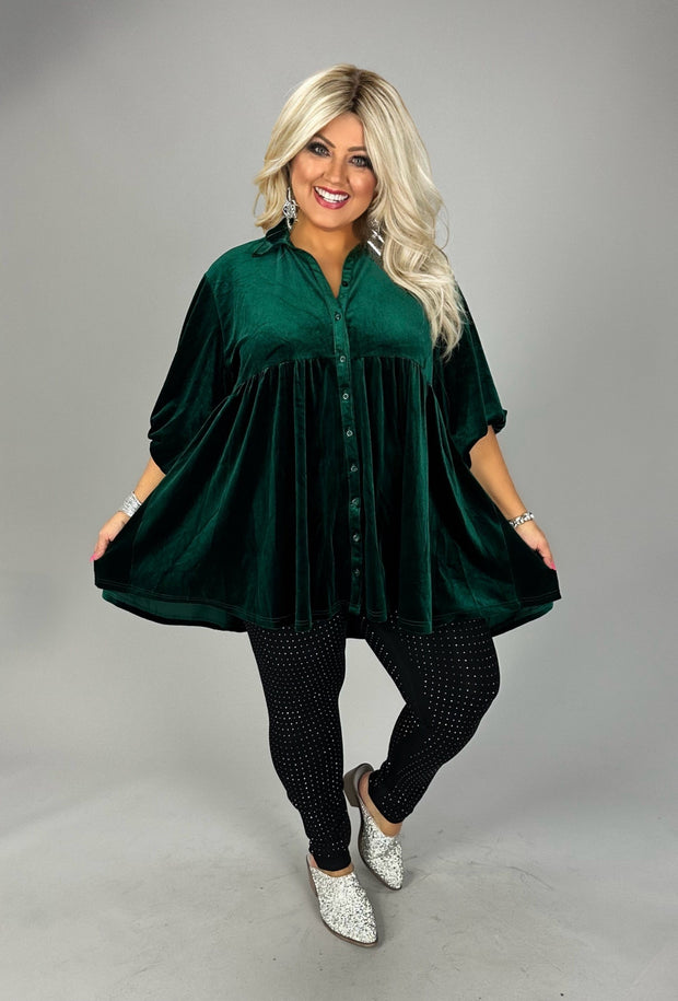 13 SQ {Walking In A Dream}  Umgee Emerald Green Velvet Top PLUS SIZE XL 1X 2X