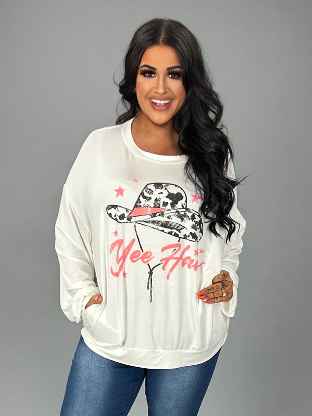 GT  (Yee Haw Partner) Ivory Long Sleeve Graphic Top