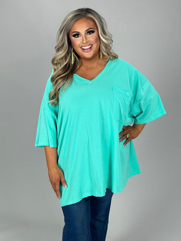 27 SSS  {Happy As Can Be} Mint V-Neck Top w/Pockets PLUS SIZE 1X 2X 3X