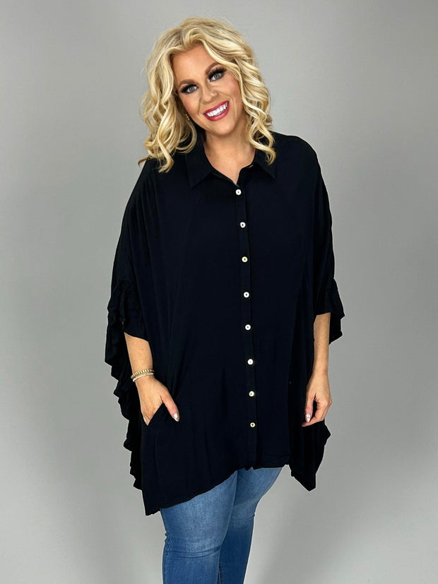 41 SLS {Open Your Mind} Black Sharkbite Hem  Top PLUS SIZE 1X 2X 3X