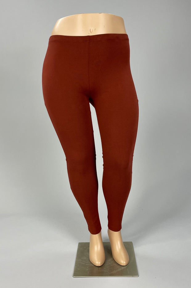 LEG-L {Embrace Change}  Dk Rust Cotton Full Length Leggings PLUS SIZE 1X 2X 3X