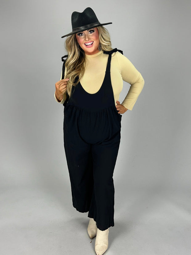 SALE!! 61 RP  {Jump For Joy} Black Overall Romper w/Ties CW PLUS SIZE 1X