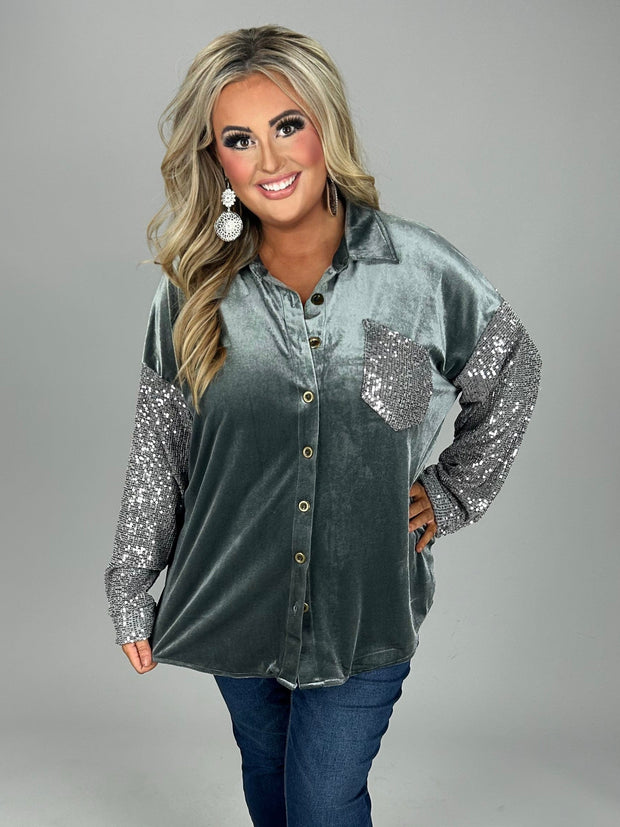 15 CP-A {Splash Of Luxury} Umgee !! Gunmetal  Velvet Top PLUS SIZE XL 1X 2X