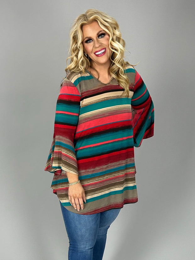 93  PQ-N {Business and Fun} Multi-Color Stripe Print Top PLUS SIZE 1X 2X 3X