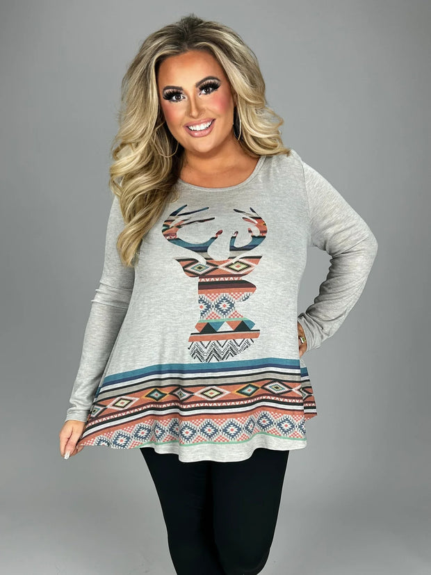 15 GT-O {Deer Season} Tribal Printed Deer Head Top  PLUS SIZE XL 2X 3X