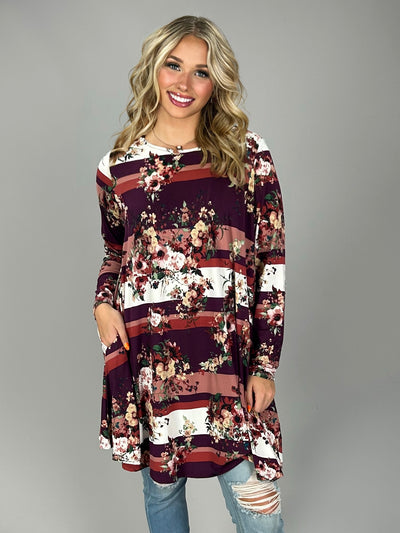 SALE!! PLS-A {Something New Everyday} Loose-Fit Floral Tunic  L