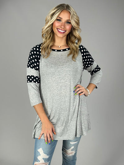 CP-G {Enough For Me} Gray/Black Tunic with Polka-Dot Sleeves