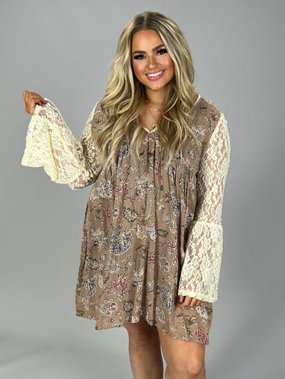CP-T {Stay Sweet} Bohemian Floral Dress Lace Sleeves