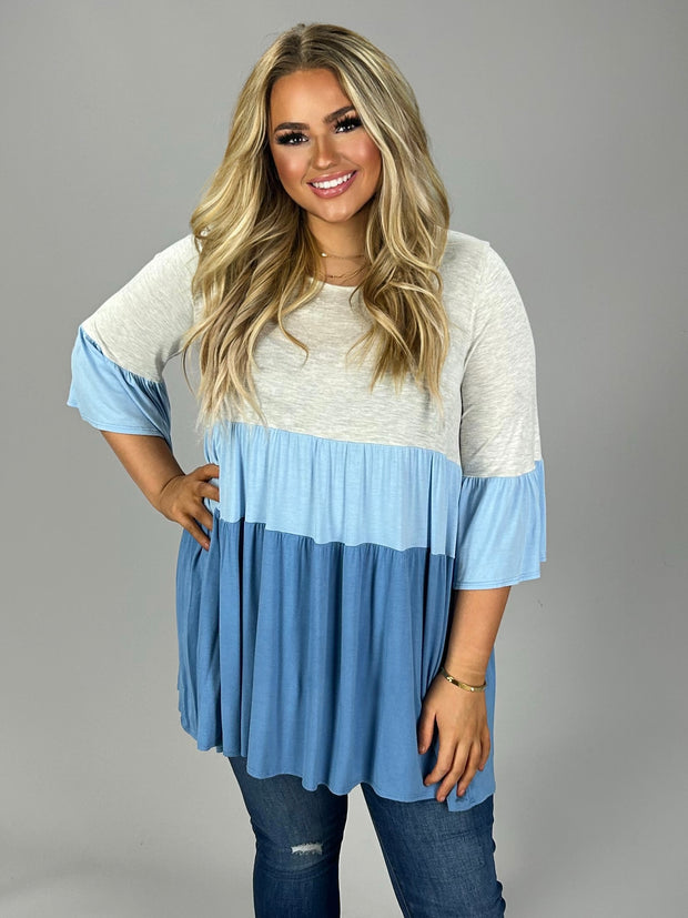 CP-E {What Kinda Gone} Spin Blue Colorblock Tunic