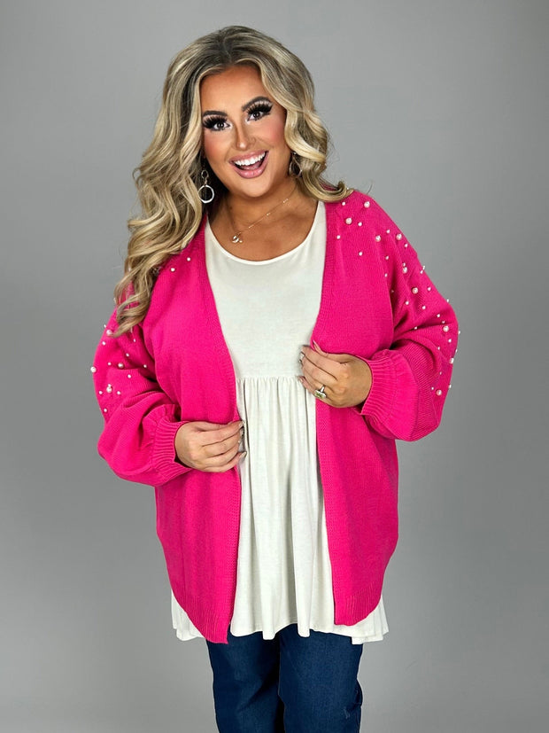 SALE!!  18 OT-B {Jazzy Pink} Umgee Neon Pink/Pearl Sweater Cardigan PLUS SIZE XL 1X 2X