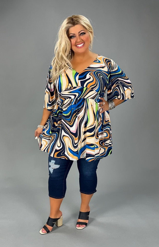 SALE!!  95 PSS-A {Looks So Easy} Navy Geo Print Babydoll Top