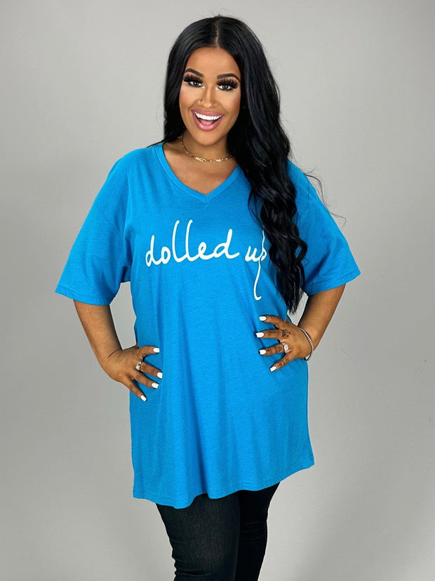 SALE!!  GT-T Short Sleeve Blue V-Neck  "DOLLED UP" Tee  XL