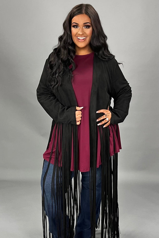 SALE!!  LD-G {Perfect Comfort} VOCAL Black Faux Suede Jacket w/Long Fringe PLUS SIZE XL 2X 3X