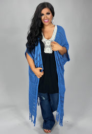 SALE!!  OT-B {Carolina Blue} Cardigan With Fringe Detail & Back Lace Insert PLUS SIZE 1X 2X 3X