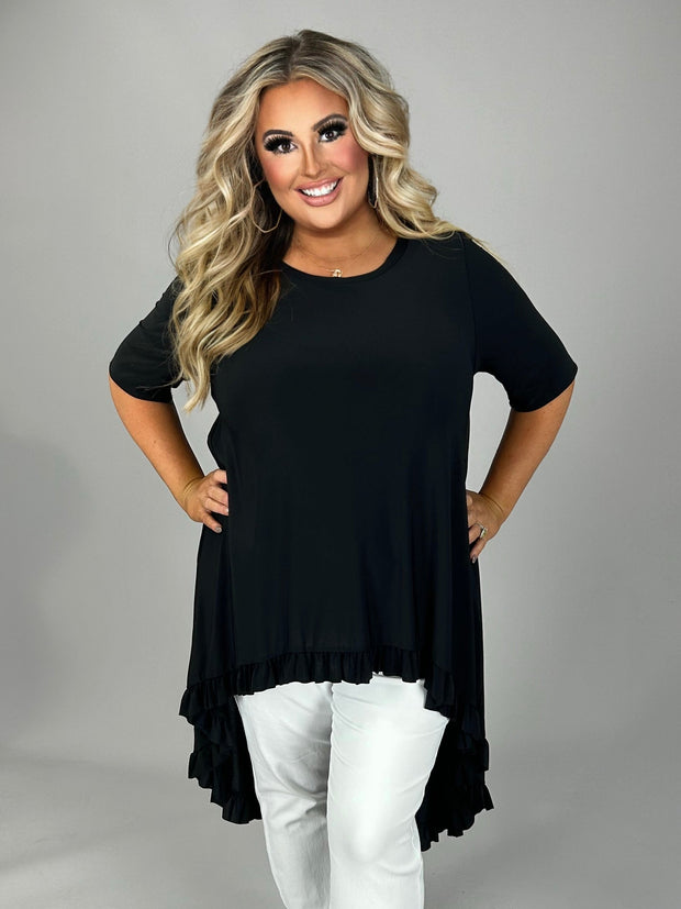 11 SSS-A {Best Of Me} Black Ruffle Hem  Hi/Low Tunic PLUS SIZE 1X 2X 3X