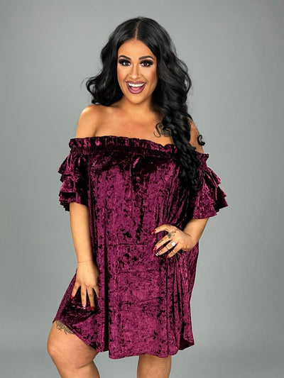 SALE!! OS- U "UMGEE" Burgundy Crushed Velvet Off-Shoulder