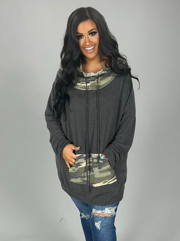 SALE! 23 HD-G {Catch Some Love}  Grey Camo Contrast Hoodie PLUS SIZE XL 2X 3X