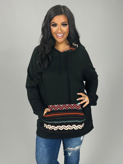 SALE! 23 HD-E {Waiting On Forever}  Black Tribal Print  Pocket Hoodie PLUS SIZE XL 2X 3X