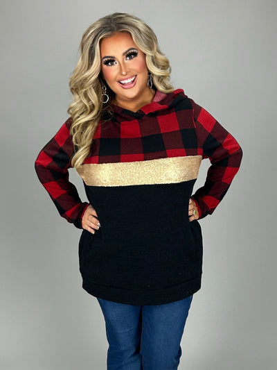 SALE! 21 HD-G {Meet You There} Red Black Plaid Contrast Hoodie PLUS SIZE XL 2X 3X