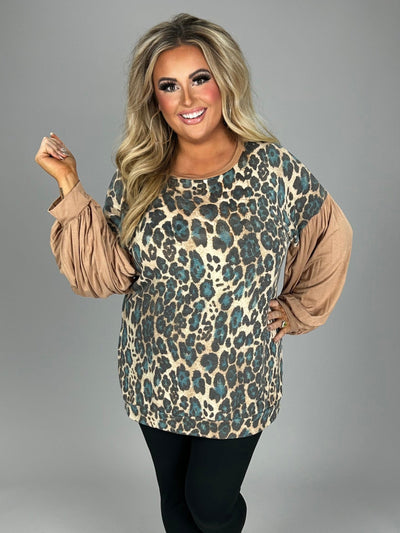 SALE! 21 CP-B {Meant Well}  Mocha Teal Leopard Knit Top PLUS SIZE XL 2X 3X