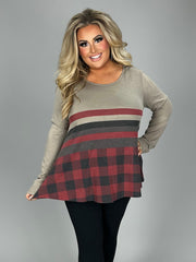 SALE!! 19 CP-T {Heading Out}  Grey With Red Black Plaid Top PLUS SIZE XL 2X 3X