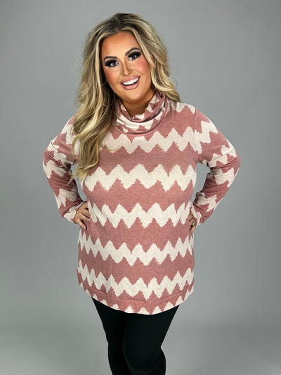 16 PLS-K {Ride Along} Mauve Ivory Chevron Mask Top  PLUS SIZE XL 2X 3X