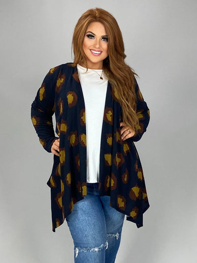 SALE! 13 OT-A {Far From Over} Navy Camel Printed   Cardigan PLUS SIZE XL 2X 3X