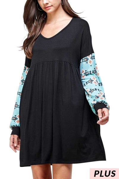 SALE!! 12 CP-C {Just Admit It} Black With Blue Tribal  Printed Sleeve Tunic  PLUS SIZE XL 2X 3X