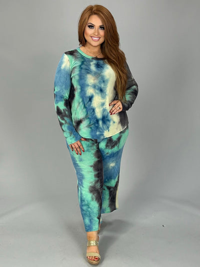 SET-D {Simple & Easy} Blue Mint  Tie Dye Soft Knit Lounge Set  PLUS SIZE XL 2X 3X