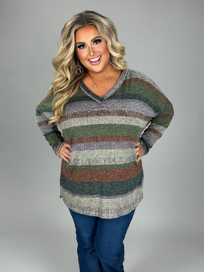 SALE!! 12 PLS-G {Sweet Harmony}  Gray/Multi  -Color Striped Top  PLUS SIZE 1X 2X 3X