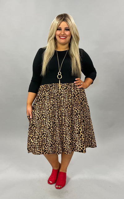 82 CP-B {The Dramatic} Black/Leopard Print Dress PLUS SIZE 1X 2X 3X