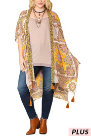 SALE! 66 OT-L {Slowing Down} Multi Print Cardigan Fringe Detail SALE!! PLUS SIZE XL 1X 2X