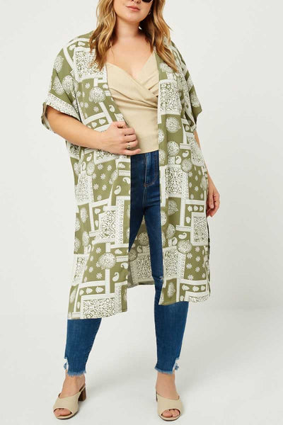 SALE!! 53 OT-D {County Line}  Olive Multi Print Cardigan SALE!! PLUS SIZE XL 2X 3X