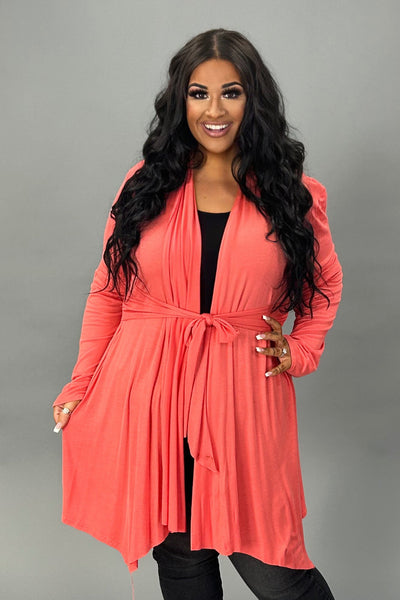 SALE!! 41 OT-B {Mind Of My Own} Coral Tie Front  Cardigan PLUS SIZE XL 2X 3X