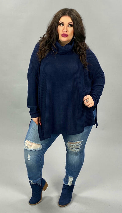 SALE!! 40 SLS-B {Here For Smores}  Navy Waffle Knit SALE!! Cowl Neck Top PLUS SIZE XL 2X 3X