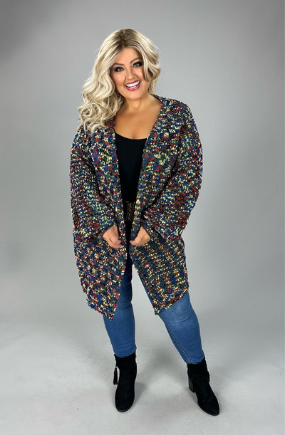 SALE!! 01-1-40 OT-C {Colorful Delight} Green,  Yellow, Red Knit Cardigan PLUS SIZE XL 2X 3X