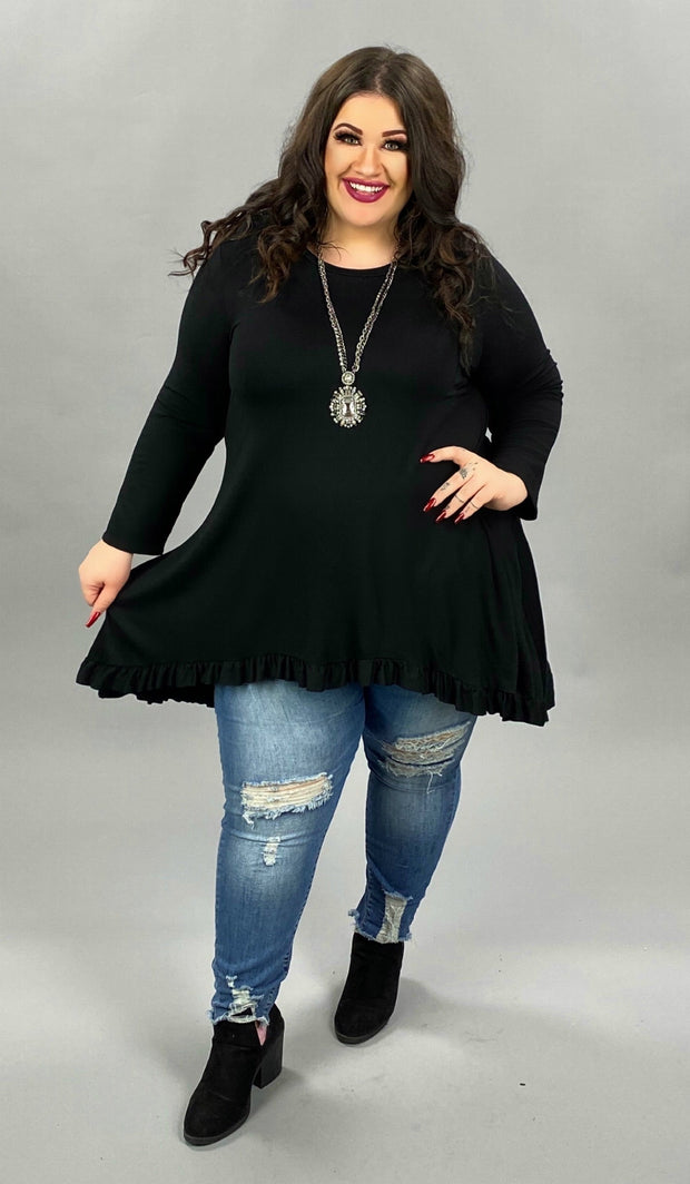 SALE!! 35 SQ-A {Night On The Town} Black  Hi-Low Ruffle Hem Tunic PLUS SIZE XL 2X 3X