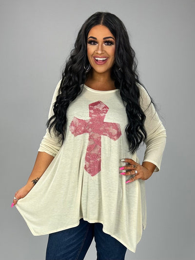 SALE!! 32 GT-C {Don't Cross Me}  Cream Mauve Cross Detail Top PLUS SIZE XL 2X 3X