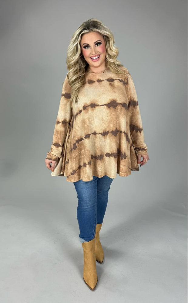 SALE!!  26 PLS {Get The Chance} Brown Tie Dye Long Sleeve Top PLUS SIZE XL 2X 3X